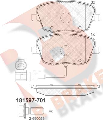 R Brake RB1597-701 - Тормозные колодки, дисковые, комплект autospares.lv