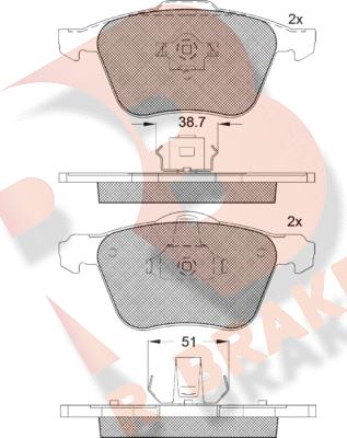 R Brake RB1551 - Тормозные колодки, дисковые, комплект autospares.lv