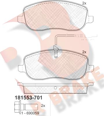 R Brake RB1553-701 - Тормозные колодки, дисковые, комплект autospares.lv