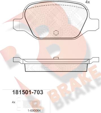 R Brake RB1501-703 - Тормозные колодки, дисковые, комплект autospares.lv