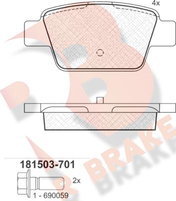 R Brake RB1503-701 - Тормозные колодки, дисковые, комплект autospares.lv