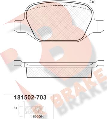 R Brake RB1502-703 - Тормозные колодки, дисковые, комплект autospares.lv