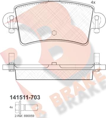 R Brake RB1511-703 - Тормозные колодки, дисковые, комплект autospares.lv