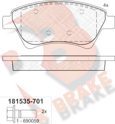 R Brake RB1535-701 - Тормозные колодки, дисковые, комплект autospares.lv