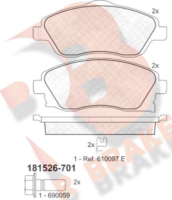 R Brake RB1526-701 - Тормозные колодки, дисковые, комплект autospares.lv