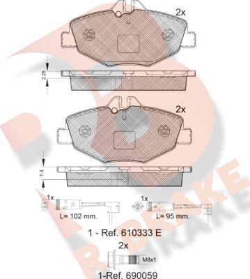 R Brake RB1527-701 - Тормозные колодки, дисковые, комплект autospares.lv