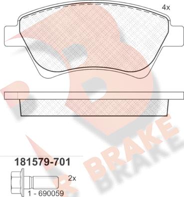 R Brake RB1579-701 - Тормозные колодки, дисковые, комплект autospares.lv