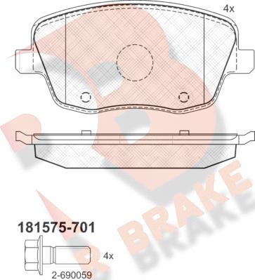 R Brake RB1575-701 - Тормозные колодки, дисковые, комплект autospares.lv