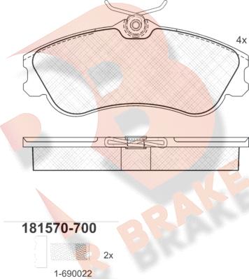 R Brake RB1570-700 - Тормозные колодки, дисковые, комплект autospares.lv