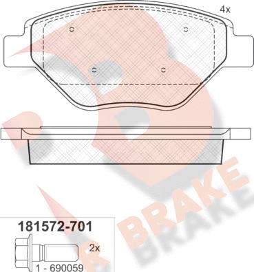 R Brake RB1572-701 - Тормозные колодки, дисковые, комплект autospares.lv