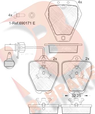 R Brake RB1694 - Тормозные колодки, дисковые, комплект autospares.lv