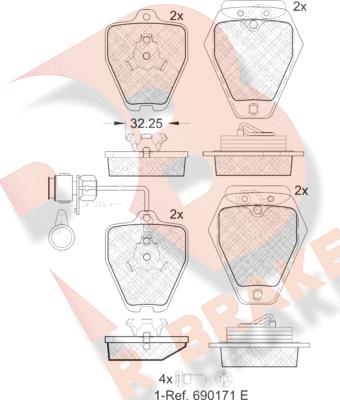 R Brake RB1691 - Тормозные колодки, дисковые, комплект autospares.lv