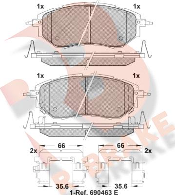 R Brake RB1697-066 - Тормозные колодки, дисковые, комплект autospares.lv