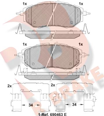 R Brake RB1697-067 - Тормозные колодки, дисковые, комплект autospares.lv