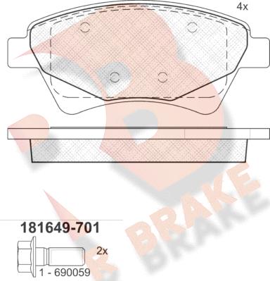 R Brake RB1649-701 - Тормозные колодки, дисковые, комплект autospares.lv