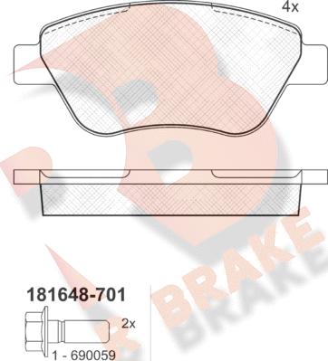 R Brake RB1648-701 - Тормозные колодки, дисковые, комплект autospares.lv