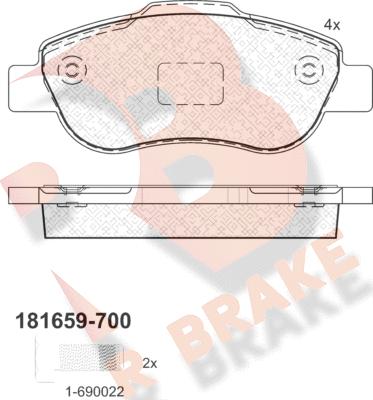 R Brake RB1659-700 - Тормозные колодки, дисковые, комплект autospares.lv