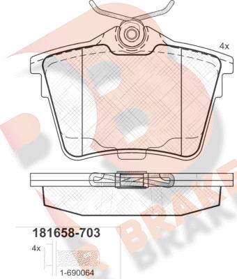 R Brake RB1658-703 - Тормозные колодки, дисковые, комплект autospares.lv