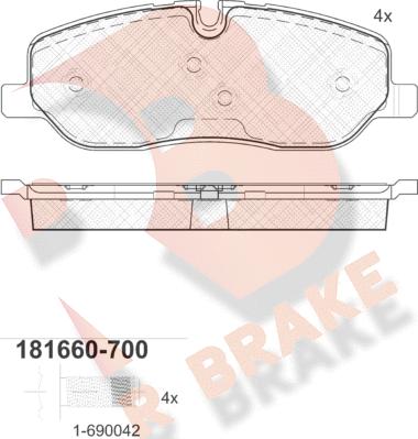 R Brake RB1660-700 - Тормозные колодки, дисковые, комплект autospares.lv