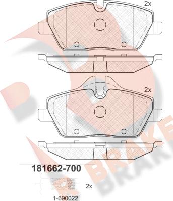 R Brake RB1662-700 - Тормозные колодки, дисковые, комплект autospares.lv