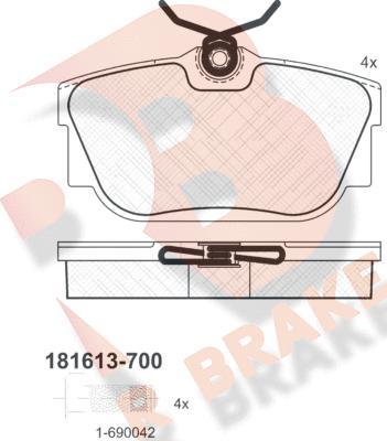 R Brake RB1613-700 - Тормозные колодки, дисковые, комплект autospares.lv