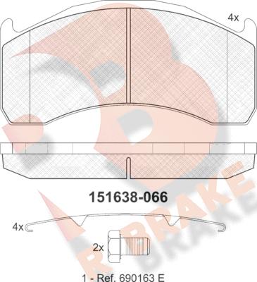 R Brake RB1638-066 - Тормозные колодки, дисковые, комплект autospares.lv