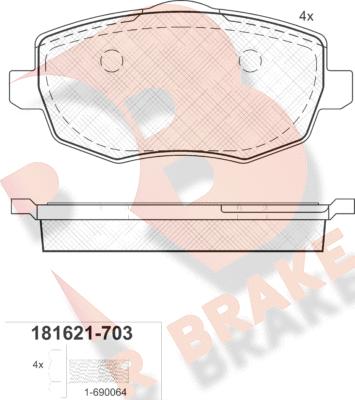 R Brake RB1621-703 - Тормозные колодки, дисковые, комплект autospares.lv