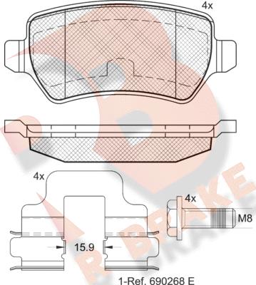 R Brake RB1622-204 - Тормозные колодки, дисковые, комплект autospares.lv