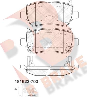 R Brake RB1622-703 - Тормозные колодки, дисковые, комплект autospares.lv