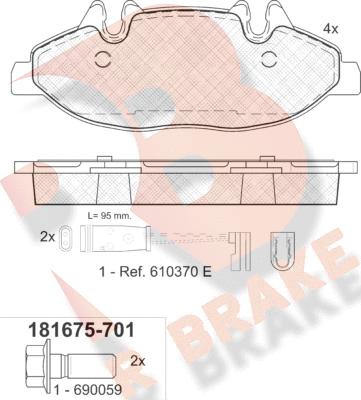 R Brake RB1675-701 - Тормозные колодки, дисковые, комплект autospares.lv