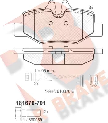 R Brake RB1676-701 - Тормозные колодки, дисковые, комплект autospares.lv