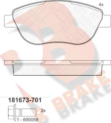 R Brake RB1673-701 - Тормозные колодки, дисковые, комплект autospares.lv