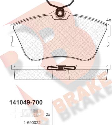 R Brake RB1049-700 - Тормозные колодки, дисковые, комплект autospares.lv