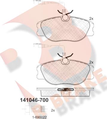 R Brake RB1046-700 - Тормозные колодки, дисковые, комплект autospares.lv