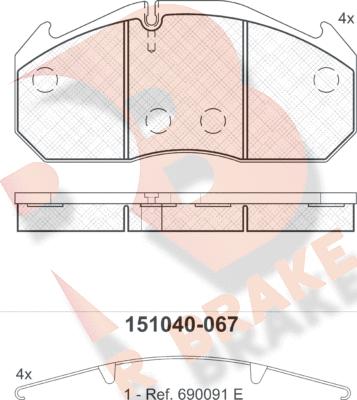 R Brake RB1040-067 - Тормозные колодки, дисковые, комплект autospares.lv