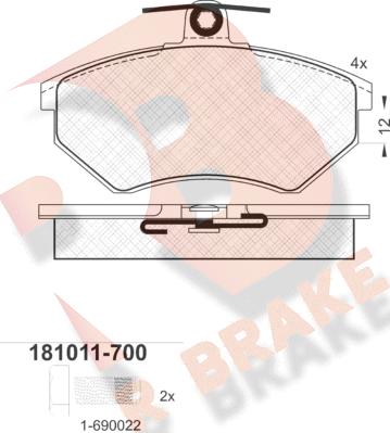 R Brake RB1011-700 - Тормозные колодки, дисковые, комплект autospares.lv