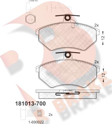 R Brake RB1013-700 - Тормозные колодки, дисковые, комплект autospares.lv