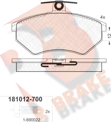 R Brake RB1012-700 - Тормозные колодки, дисковые, комплект autospares.lv