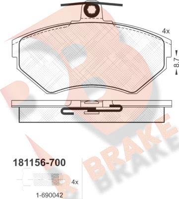 R Brake RB1156-700 - Тормозные колодки, дисковые, комплект autospares.lv