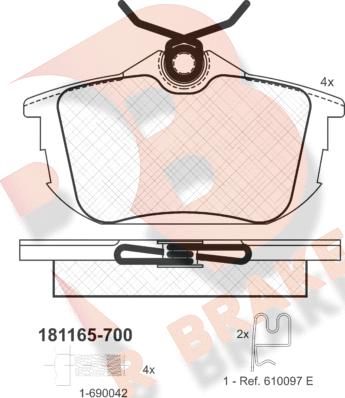 R Brake RB1165-700 - Тормозные колодки, дисковые, комплект autospares.lv