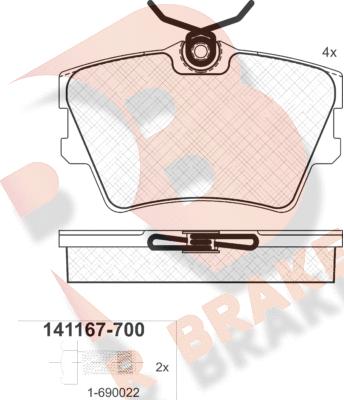 R Brake RB1167-700 - Тормозные колодки, дисковые, комплект autospares.lv