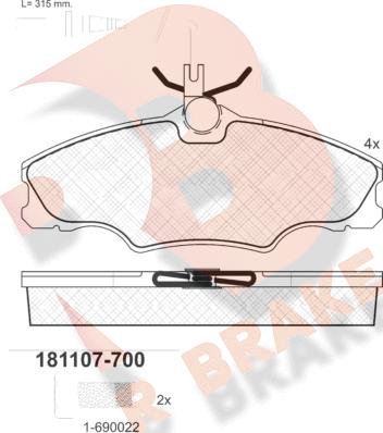 R Brake RB1107-700 - Тормозные колодки, дисковые, комплект autospares.lv