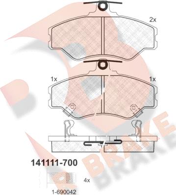 R Brake RB1111-700 - Тормозные колодки, дисковые, комплект autospares.lv