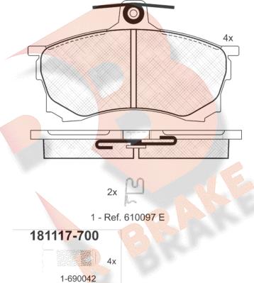 R Brake RB1117-700 - Тормозные колодки, дисковые, комплект autospares.lv