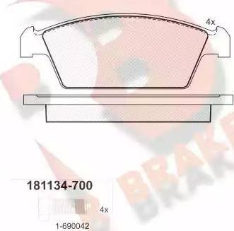 R Brake RB1134-700 - Тормозные колодки, дисковые, комплект autospares.lv