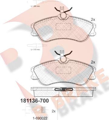 R Brake RB1136-700 - Тормозные колодки, дисковые, комплект autospares.lv