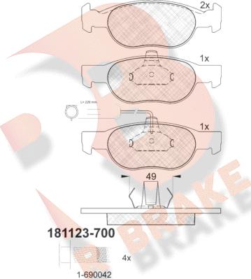 R Brake RB1123-700 - Тормозные колодки, дисковые, комплект autospares.lv
