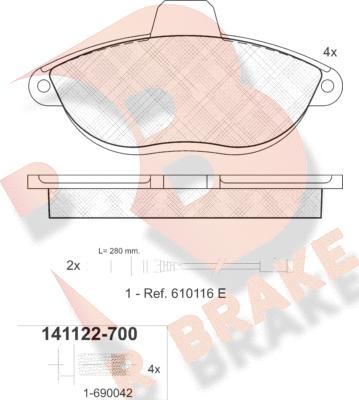 R Brake RB1122-700 - Тормозные колодки, дисковые, комплект autospares.lv