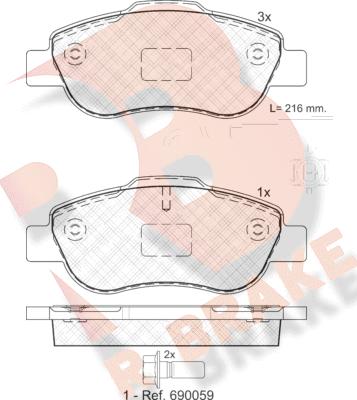 R Brake RB1843 - Тормозные колодки, дисковые, комплект autospares.lv