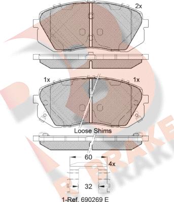 R Brake RB1826-201 - Тормозные колодки, дисковые, комплект autospares.lv